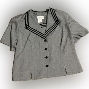 💥Vintage Lady Dorby Women’s Shirt Jacket Embellished Collar Black White 18W